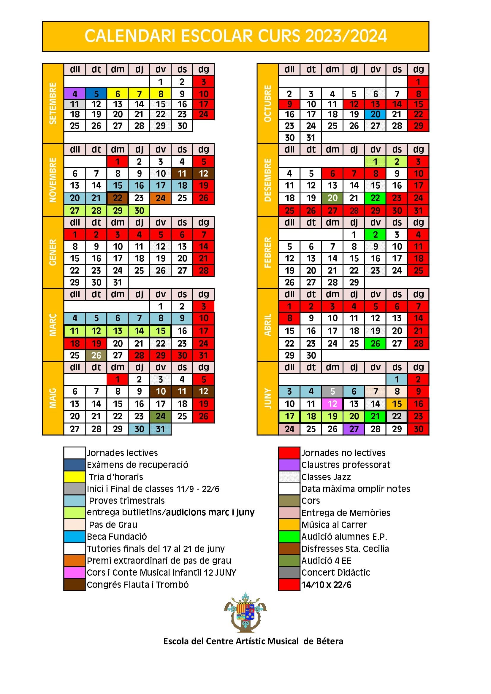 Calendari Escolar CALENDARIO ESCOLAR CURSO 23 24