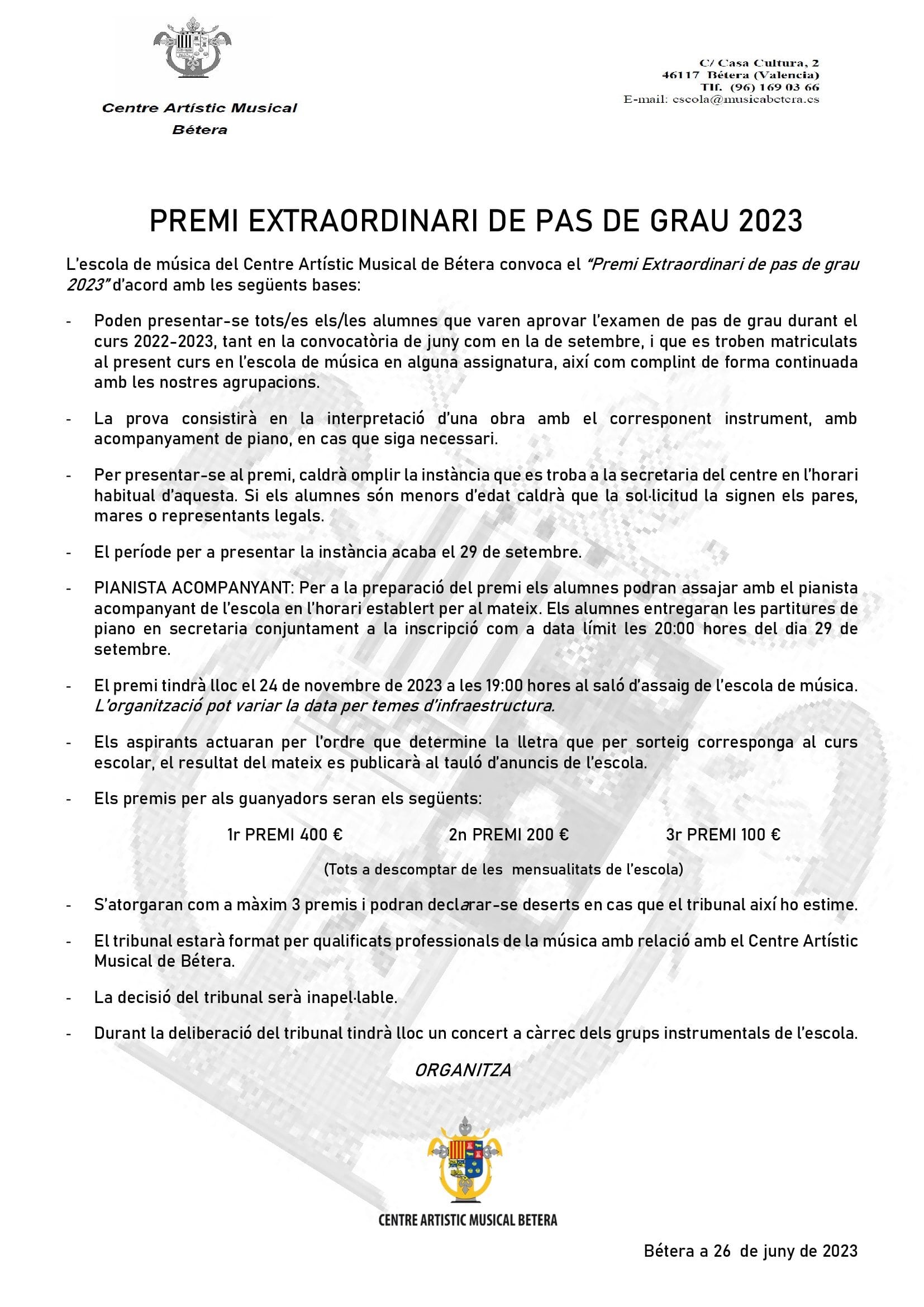 Premio Extraordinario Paso de Grado PREMI EXTRAORDINARI PAS DE GRAU 2023 val